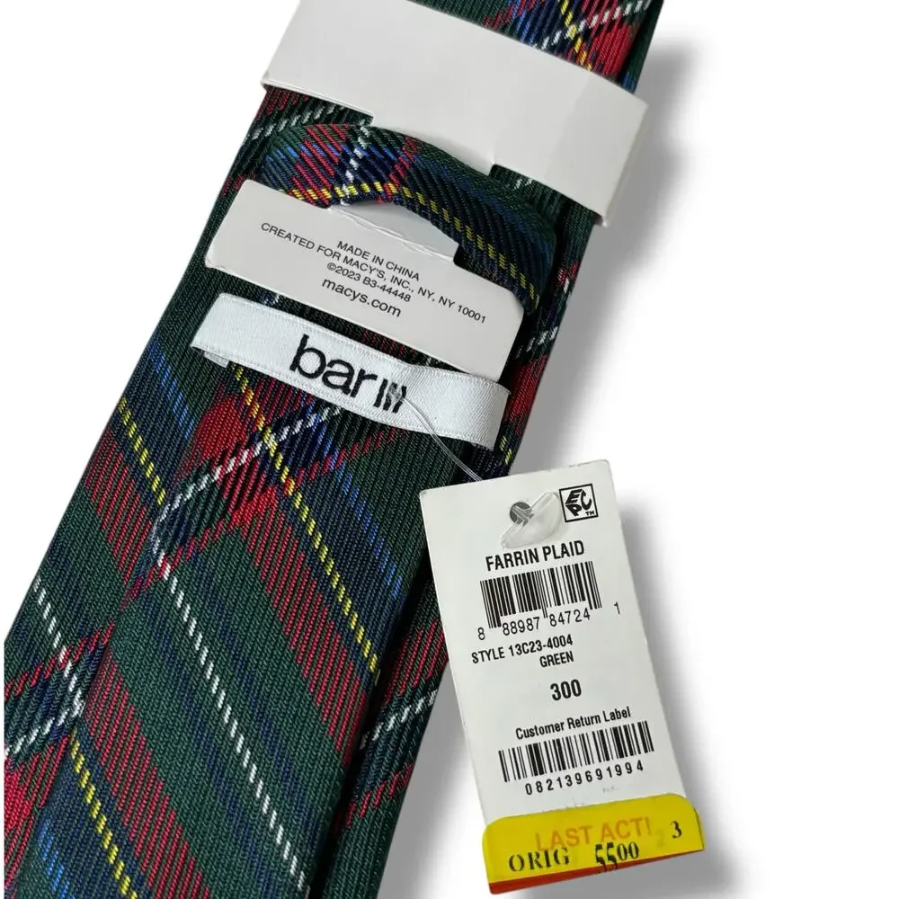 NWT Bar III Farrin Plaid Christmas Tie